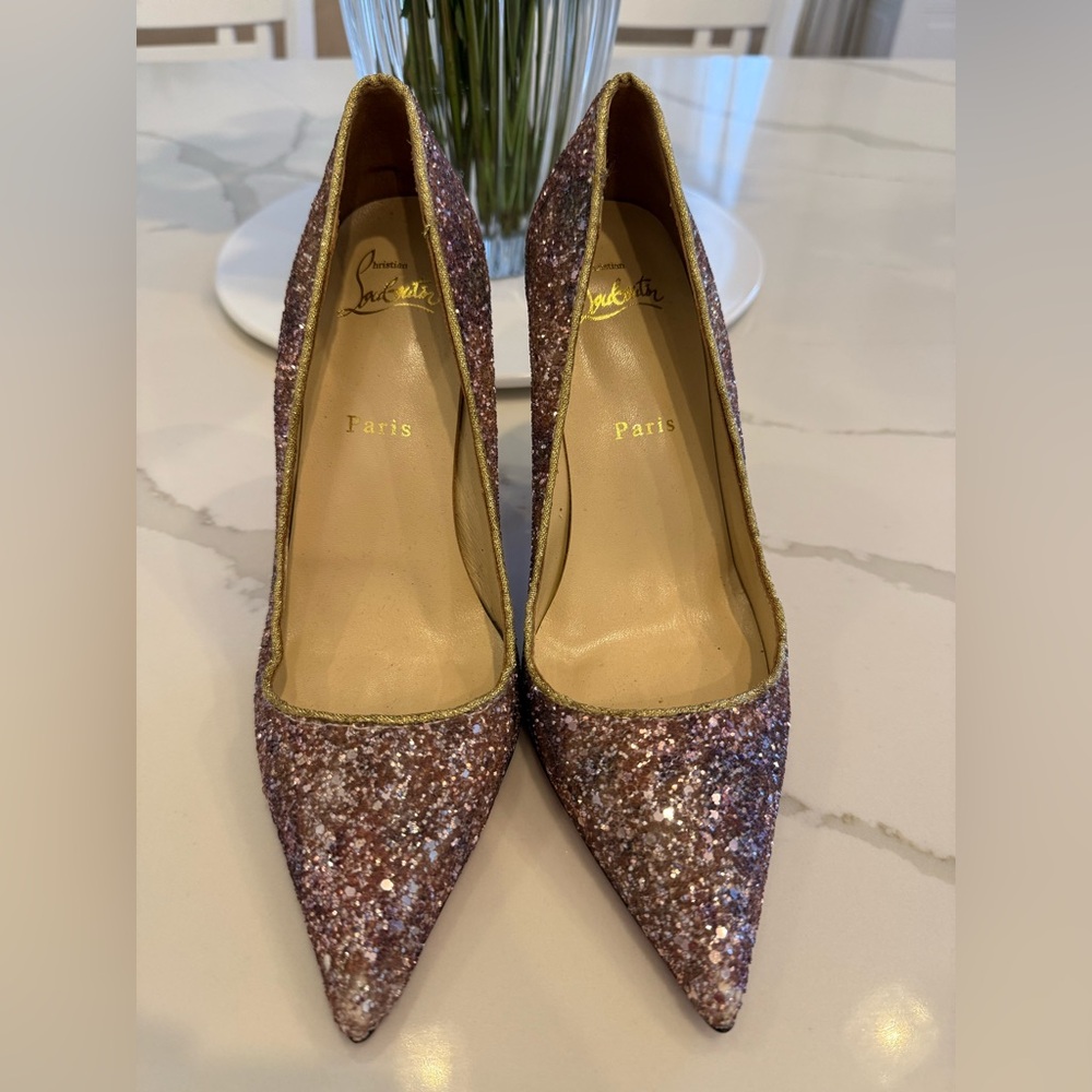 Christian Louboutin Authentic Pink Glitter Pointed Toe Pumps 38